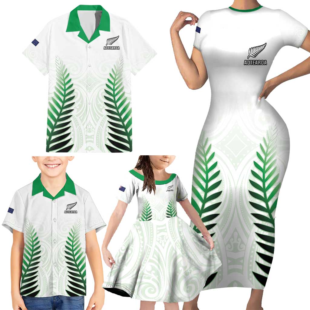 Custom New Zealand Fern Football Family Matching Short Sleeve Bodycon Dress and Hawaiian Shirt Simple Style LT05 - Polynesian Pride