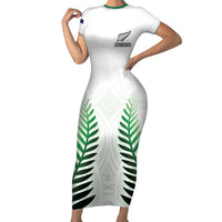 Custom New Zealand Fern Football Family Matching Short Sleeve Bodycon Dress and Hawaiian Shirt Simple Style LT05 Mom's Dress White - Polynesian Pride