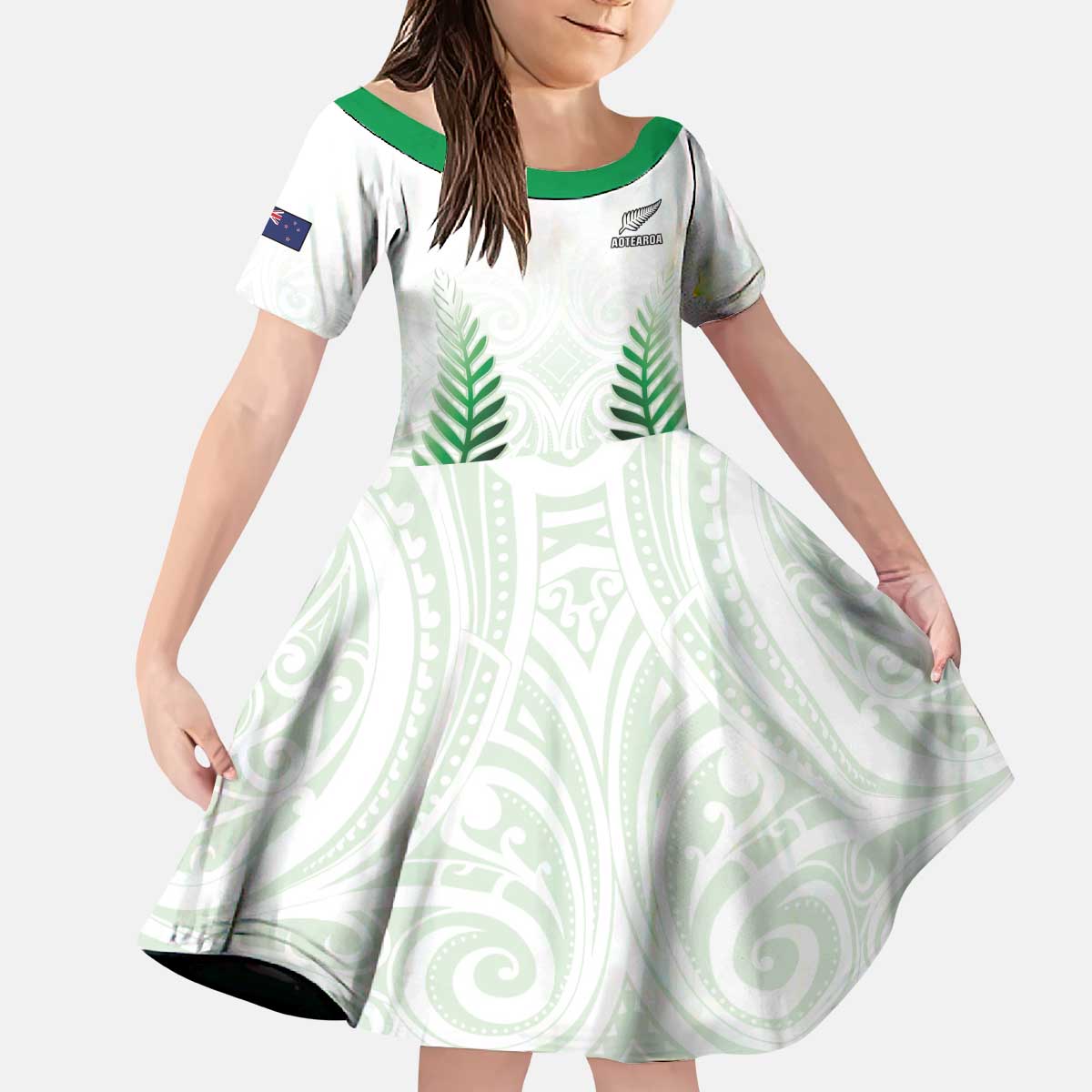 Custom New Zealand Fern Football Kid Short Sleeve Dress Simple Style LT05 KID White - Polynesian Pride
