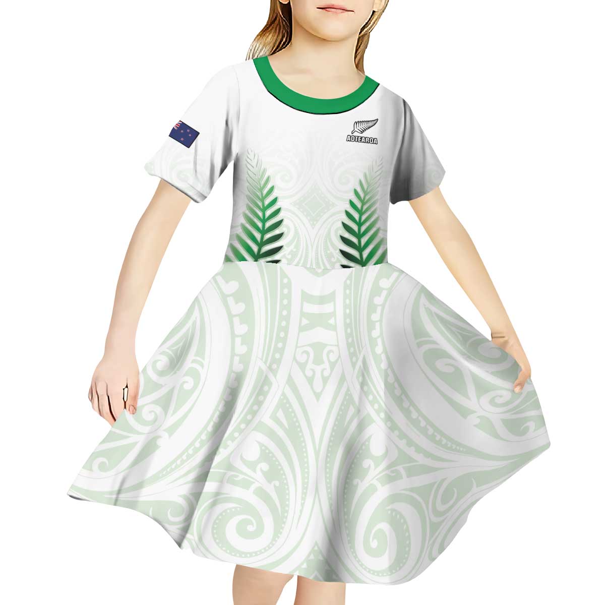 Custom New Zealand Fern Football Kid Short Sleeve Dress Simple Style LT05 - Polynesian Pride