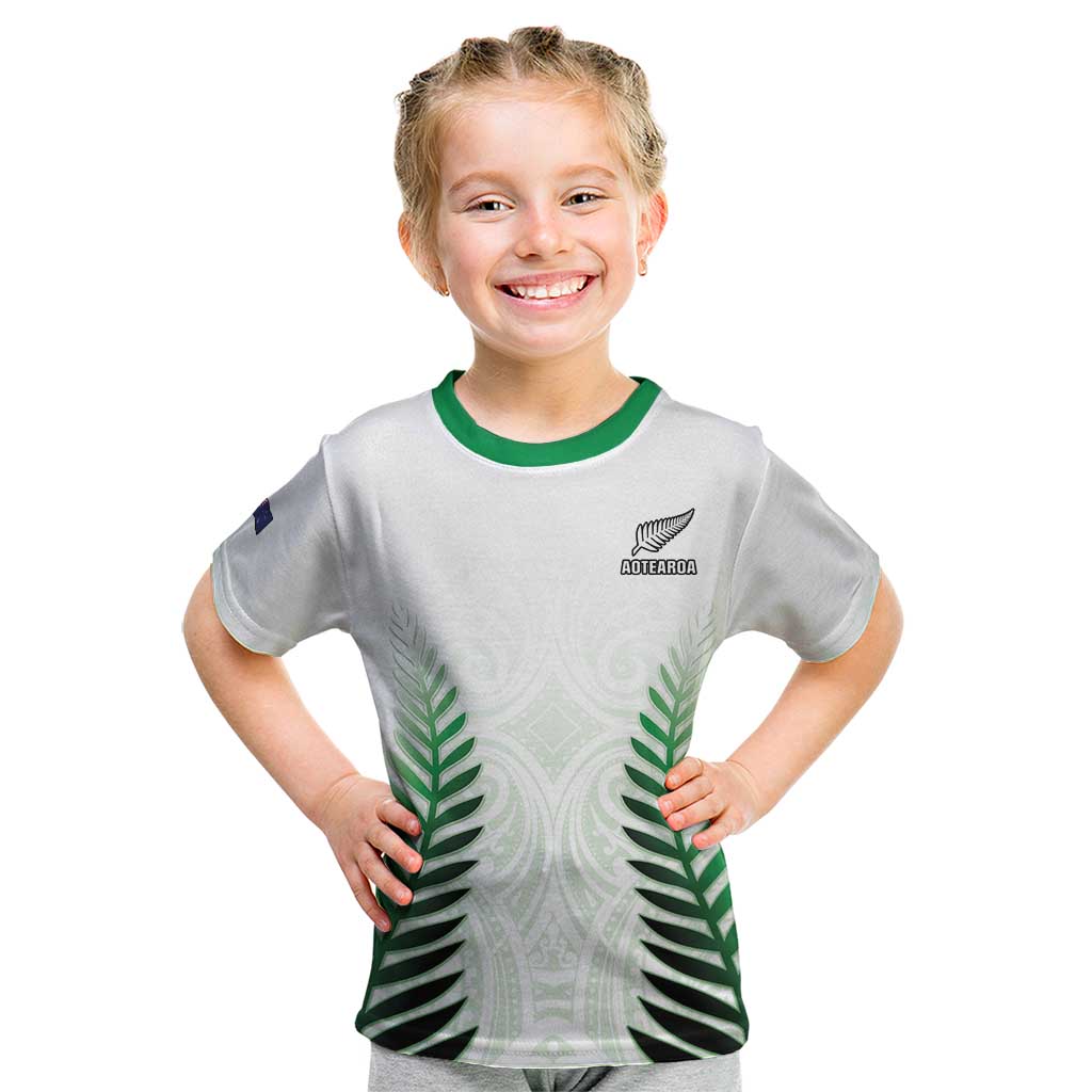 Custom New Zealand Fern Football Kid T Shirt Simple Style LT05 White - Polynesian Pride