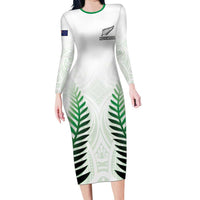 Custom New Zealand Fern Football Long Sleeve Bodycon Dress Simple Style LT05 Long Dress White - Polynesian Pride