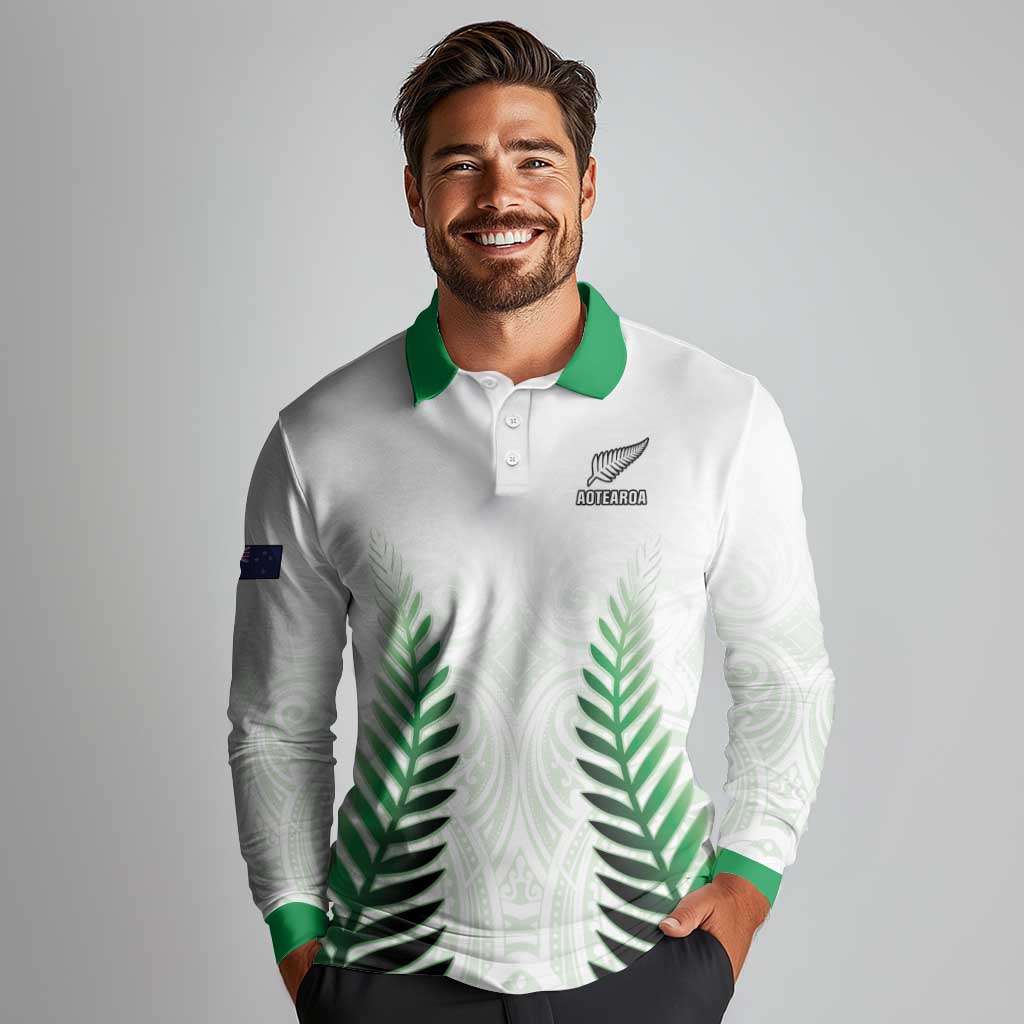 Custom New Zealand Fern Football Long Sleeve Polo Shirt Simple Style LT05 - Polynesian Pride