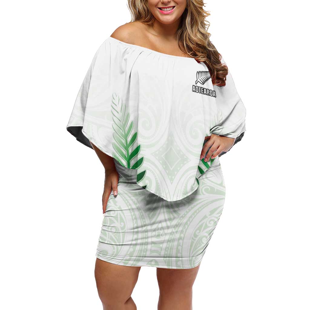 Custom New Zealand Fern Football Off Shoulder Short Dress Simple Style LT05 Women White - Polynesian Pride