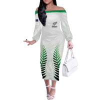 Custom New Zealand Fern Football Off The Shoulder Long Sleeve Dress Simple Style LT05 Women White - Polynesian Pride