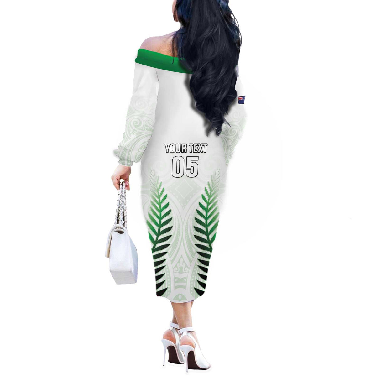 Custom New Zealand Fern Football Off The Shoulder Long Sleeve Dress Simple Style LT05 - Polynesian Pride