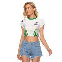 Custom New Zealand Fern Football Raglan Cropped T Shirt Simple Style LT05 Female White - Polynesian Pride
