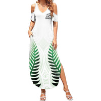 Custom New Zealand Fern Football Summer Maxi Dress Simple Style LT05 Women White - Polynesian Pride