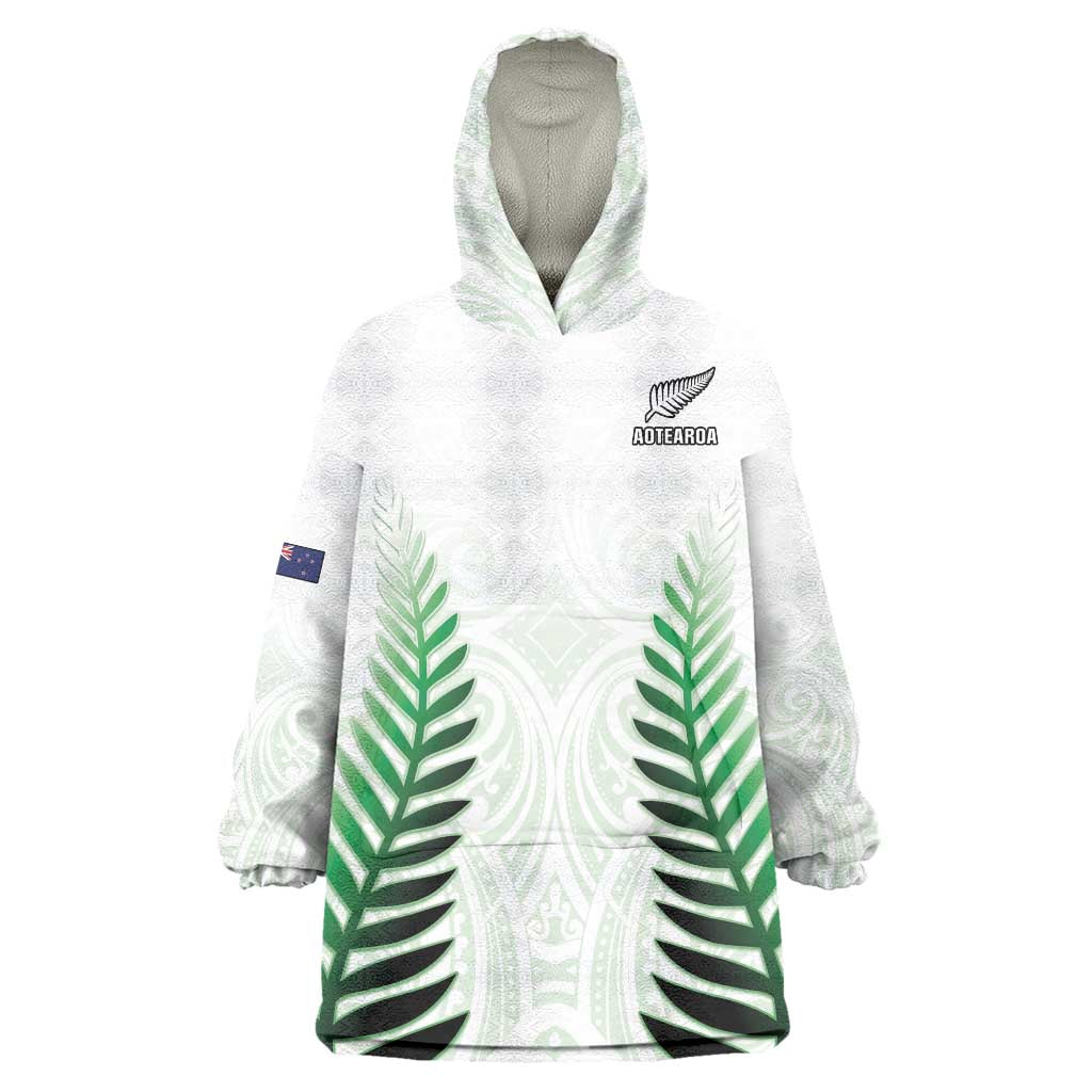 Custom New Zealand Fern Football Wearable Blanket Hoodie Simple Style LT05 One Size White - Polynesian Pride