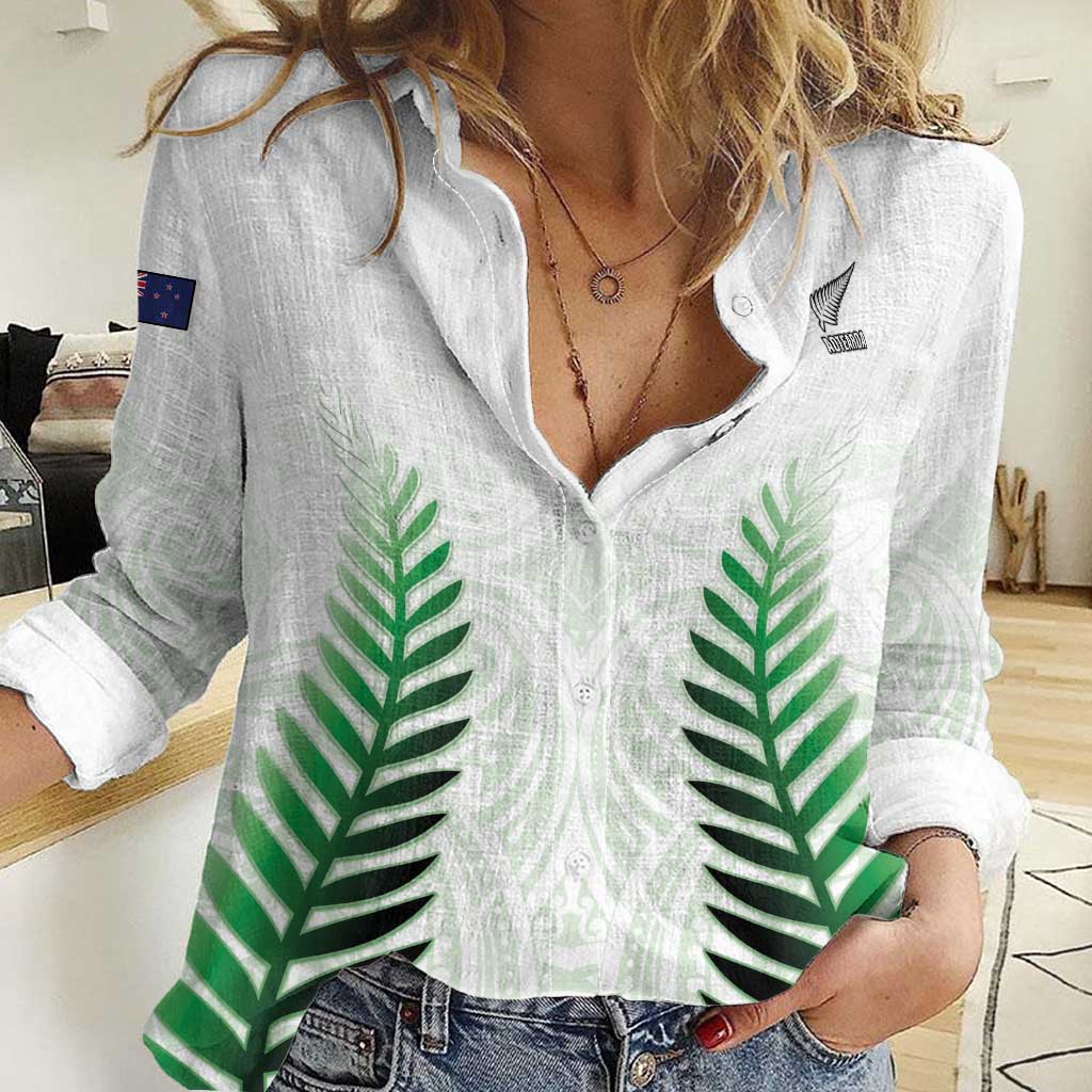 Custom New Zealand Fern Football Women Casual Shirt Simple Style