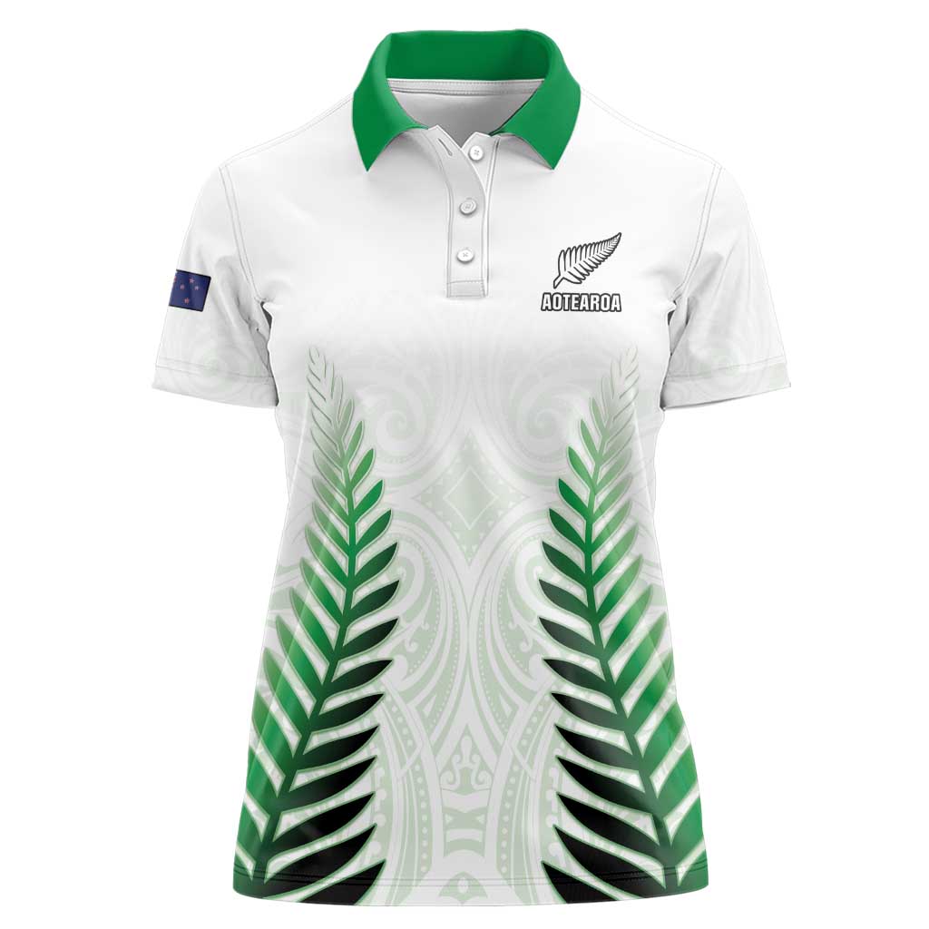 Custom New Zealand Fern Football Women Polo Shirt Simple Style LT05 Female White - Polynesian Pride