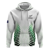 Custom New Zealand Fern Football Zip Hoodie Simple Style LT05 Pullover Hoodie White - Polynesian Pride