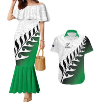 Custom New Zealand Football Couples Matching Mermaid Dress and Hawaiian Shirt Go Aotearoa LT05 Green - Polynesian Pride