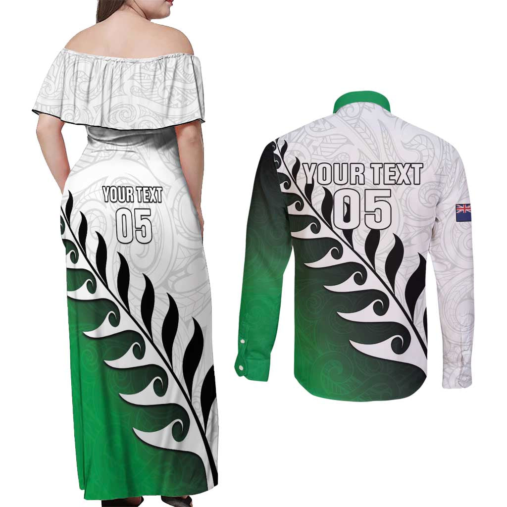Custom New Zealand Football Couples Matching Off Shoulder Maxi Dress and Long Sleeve Button Shirt Go Aotearoa LT05 - Polynesian Pride