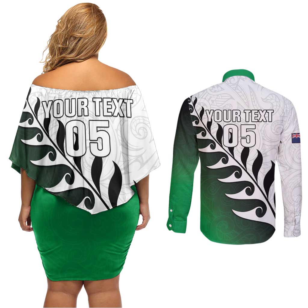 Custom New Zealand Football Couples Matching Off Shoulder Short Dress and Long Sleeve Button Shirt Go Aotearoa LT05 - Polynesian Pride