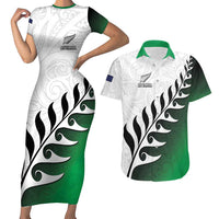 Custom New Zealand Football Couples Matching Short Sleeve Bodycon Dress and Hawaiian Shirt Go Aotearoa LT05 Green - Polynesian Pride