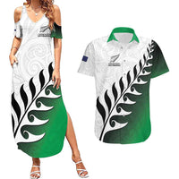 Custom New Zealand Football Couples Matching Summer Maxi Dress and Hawaiian Shirt Go Aotearoa LT05 Green - Polynesian Pride