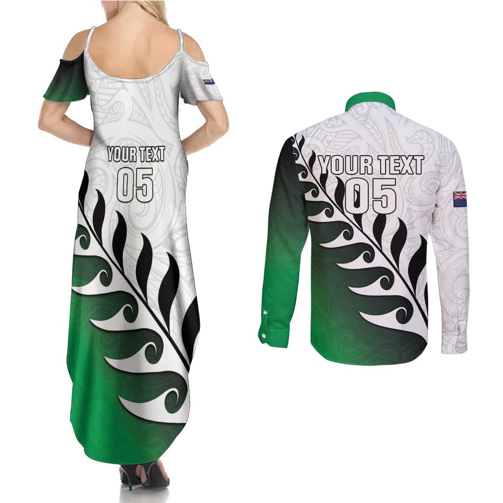 Custom New Zealand Football Couples Matching Summer Maxi Dress and Long Sleeve Button Shirt Go Aotearoa LT05 - Polynesian Pride