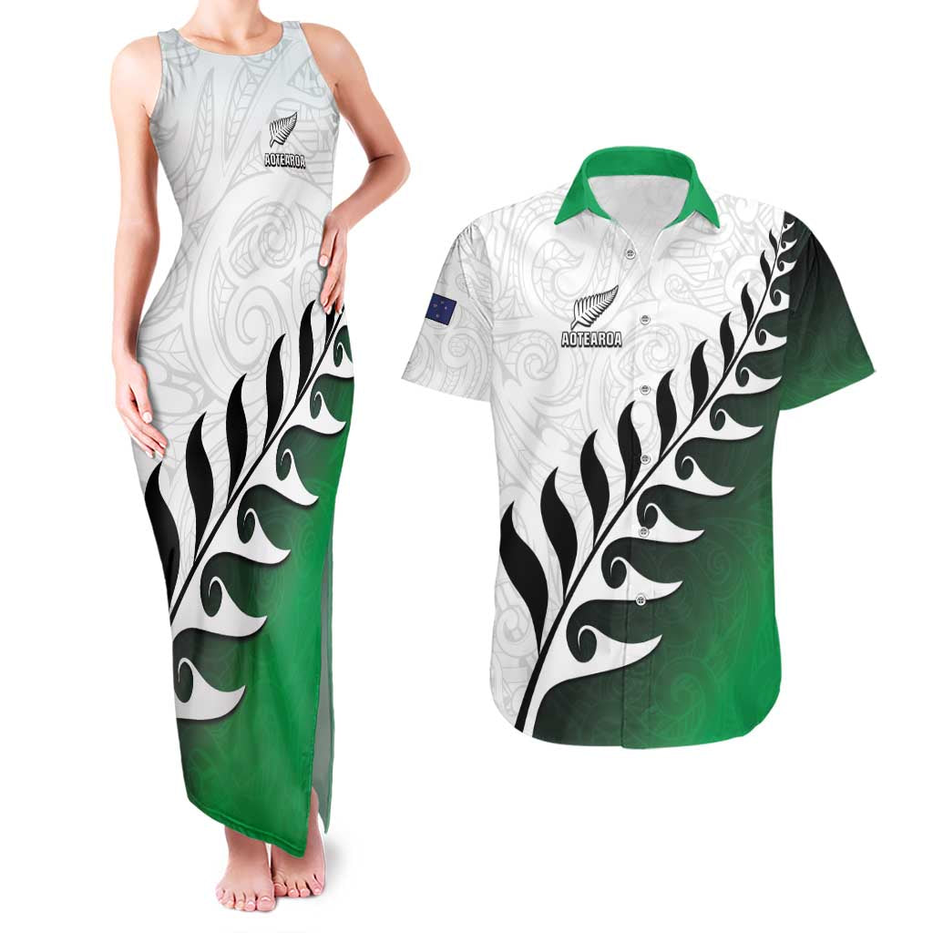 Custom New Zealand Football Couples Matching Tank Maxi Dress and Hawaiian Shirt Go Aotearoa LT05 Green - Polynesian Pride