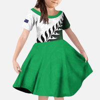 Custom New Zealand Football Family Matching Long Sleeve Bodycon Dress and Hawaiian Shirt Go Aotearoa LT05 Daughter's Dress Green - Polynesian Pride