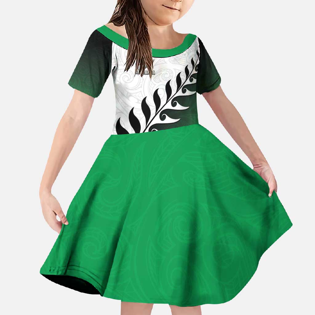 Custom New Zealand Football Family Matching Off Shoulder Maxi Dress and Hawaiian Shirt Go Aotearoa LT05 Daughter's Dress Green - Polynesian Pride