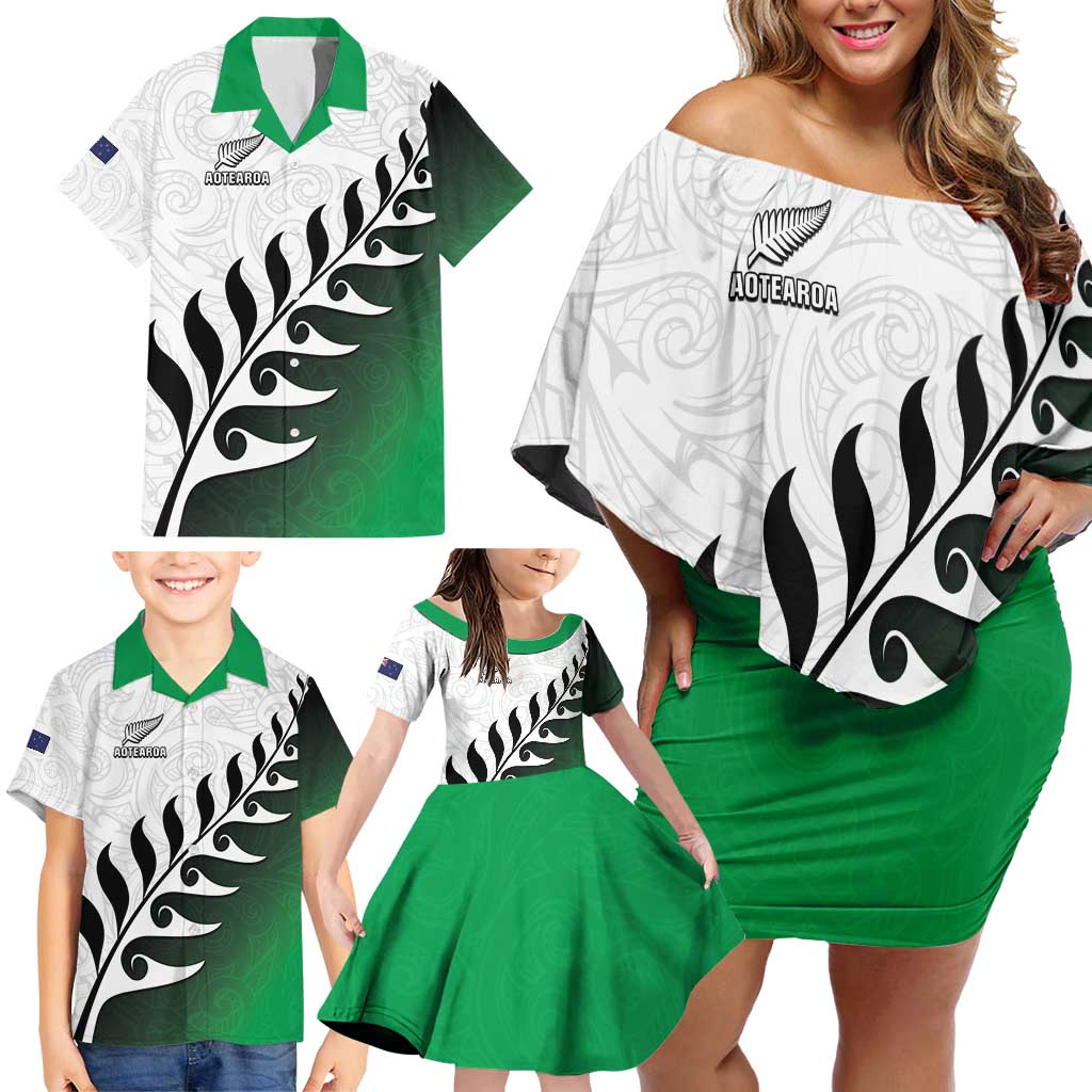 Custom New Zealand Football Family Matching Off Shoulder Short Dress and Hawaiian Shirt Go Aotearoa LT05 - Polynesian Pride