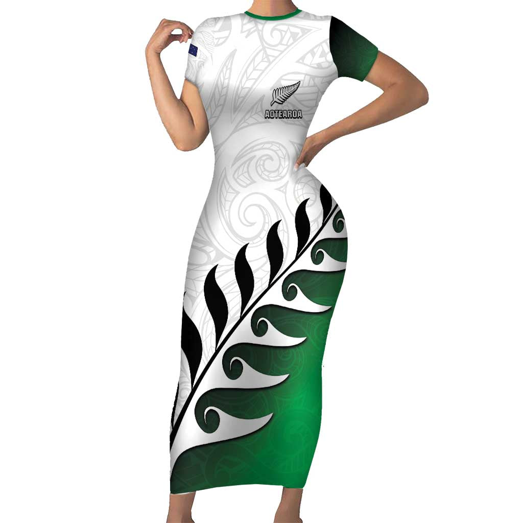 Custom New Zealand Football Family Matching Short Sleeve Bodycon Dress and Hawaiian Shirt Go Aotearoa LT05 Mom's Dress Green - Polynesian Pride