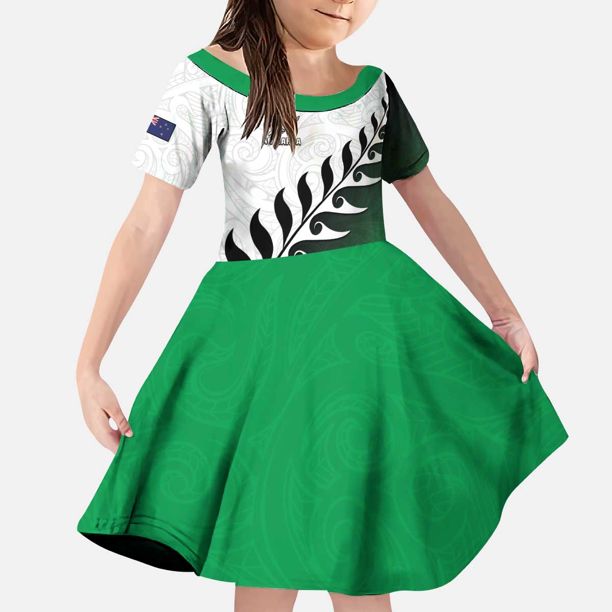 Custom New Zealand Football Kid Short Sleeve Dress Go Aotearoa LT05 KID Green - Polynesian Pride