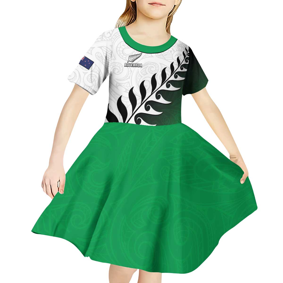 Custom New Zealand Football Kid Short Sleeve Dress Go Aotearoa LT05 - Polynesian Pride