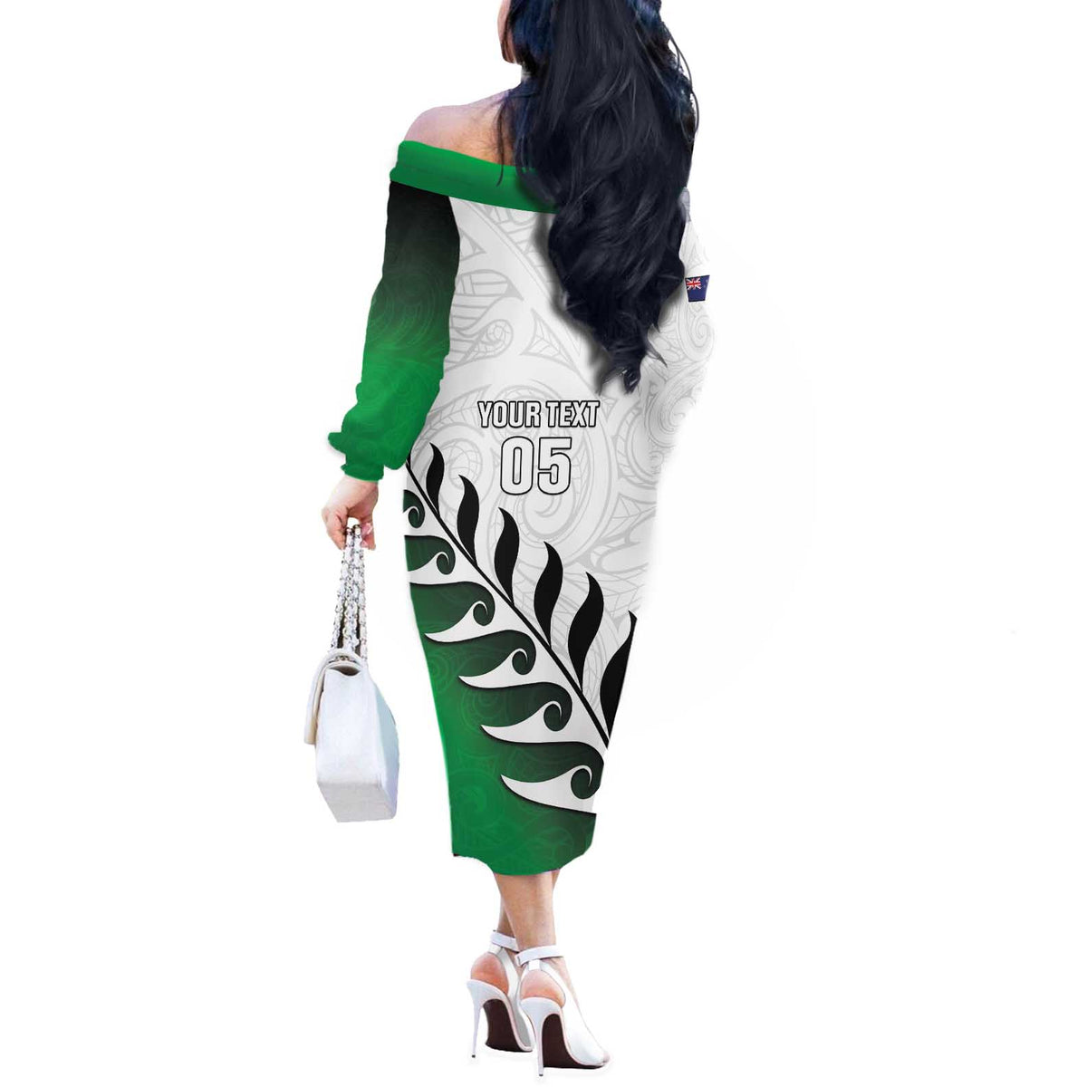 Custom New Zealand Football Off The Shoulder Long Sleeve Dress Go Aotearoa LT05 - Polynesian Pride