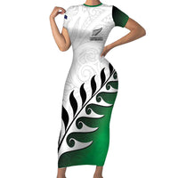 Custom New Zealand Football Short Sleeve Bodycon Dress Go Aotearoa LT05 Long Dress Green - Polynesian Pride