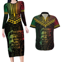 Happy Vanuatu Father Lini Day Couples Matching Long Sleeve Bodycon Dress and Hawaiian Shirt LT05 Black - Polynesian Pride