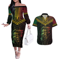 Happy Vanuatu Father Lini Day Couples Matching Off The Shoulder Long Sleeve Dress and Hawaiian Shirt LT05 Black - Polynesian Pride