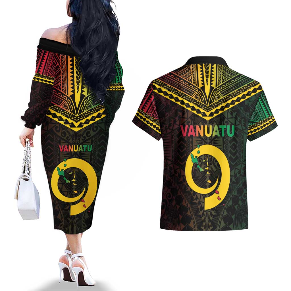 Happy Vanuatu Father Lini Day Couples Matching Off The Shoulder Long Sleeve Dress and Hawaiian Shirt LT05 - Polynesian Pride