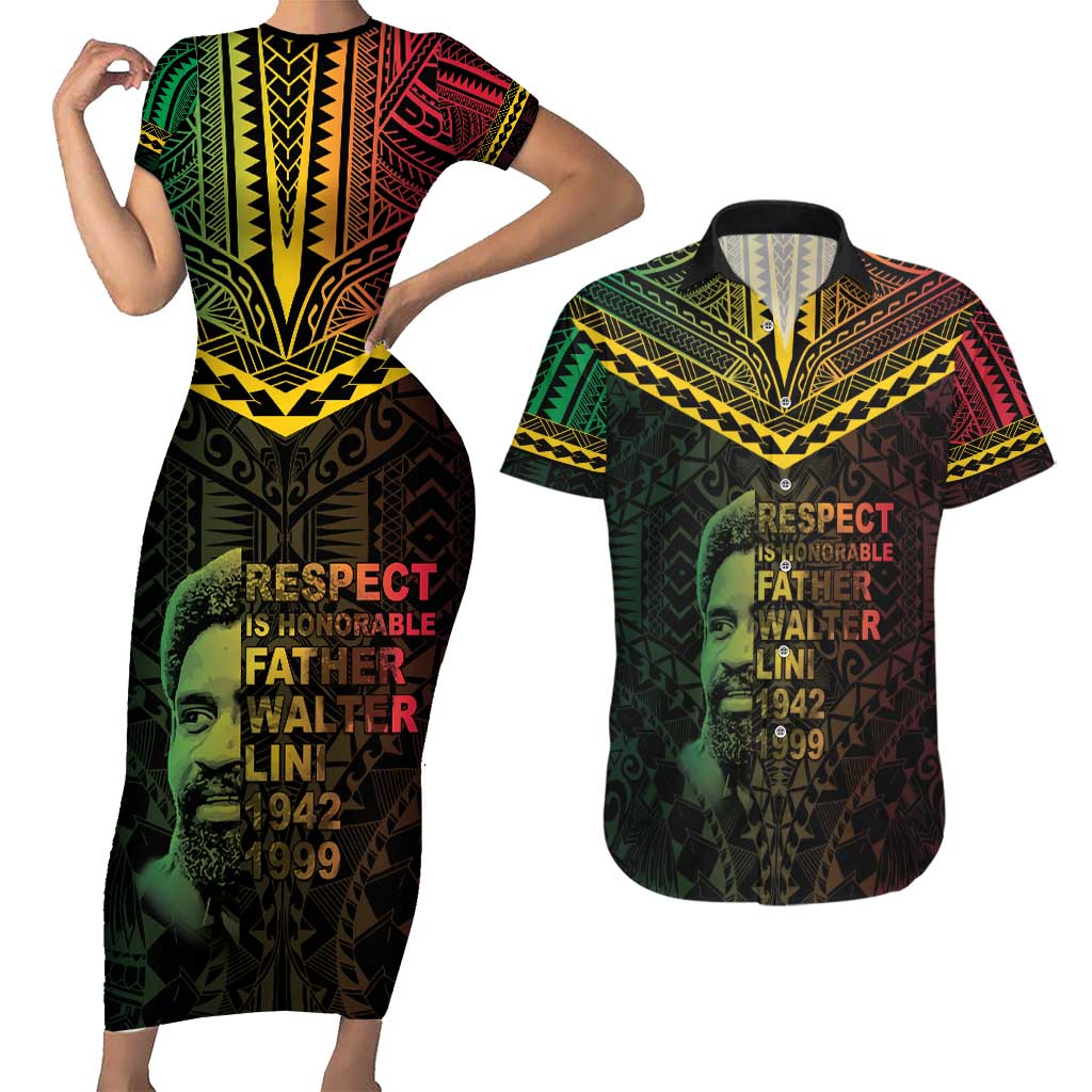 Happy Vanuatu Father Lini Day Couples Matching Short Sleeve Bodycon Dress and Hawaiian Shirt LT05 Black - Polynesian Pride