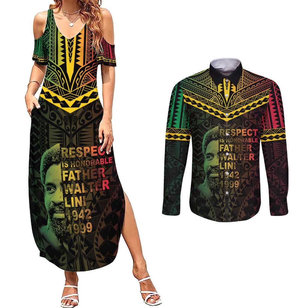 Happy Vanuatu Father Lini Day Couples Matching Summer Maxi Dress and Long Sleeve Button Shirt LT05 Black - Polynesian Pride