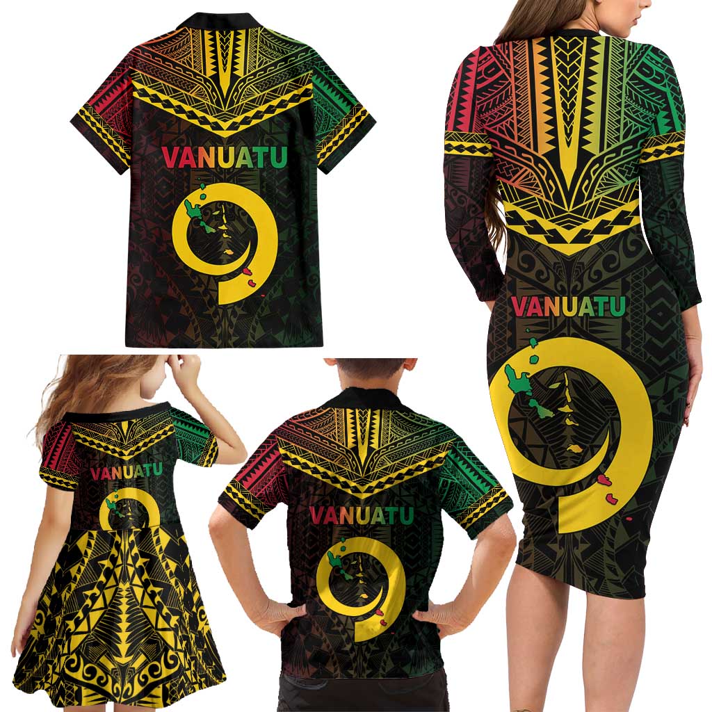 Happy Vanuatu Father Lini Day Family Matching Long Sleeve Bodycon Dress and Hawaiian Shirt LT05 - Polynesian Pride