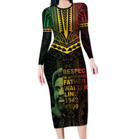 Happy Vanuatu Father Lini Day Family Matching Long Sleeve Bodycon Dress and Hawaiian Shirt LT05 Mom's Dress Black - Polynesian Pride