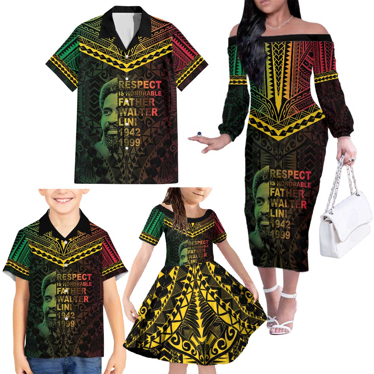 Happy Vanuatu Father Lini Day Family Matching Off The Shoulder Long Sleeve Dress and Hawaiian Shirt LT05 - Polynesian Pride