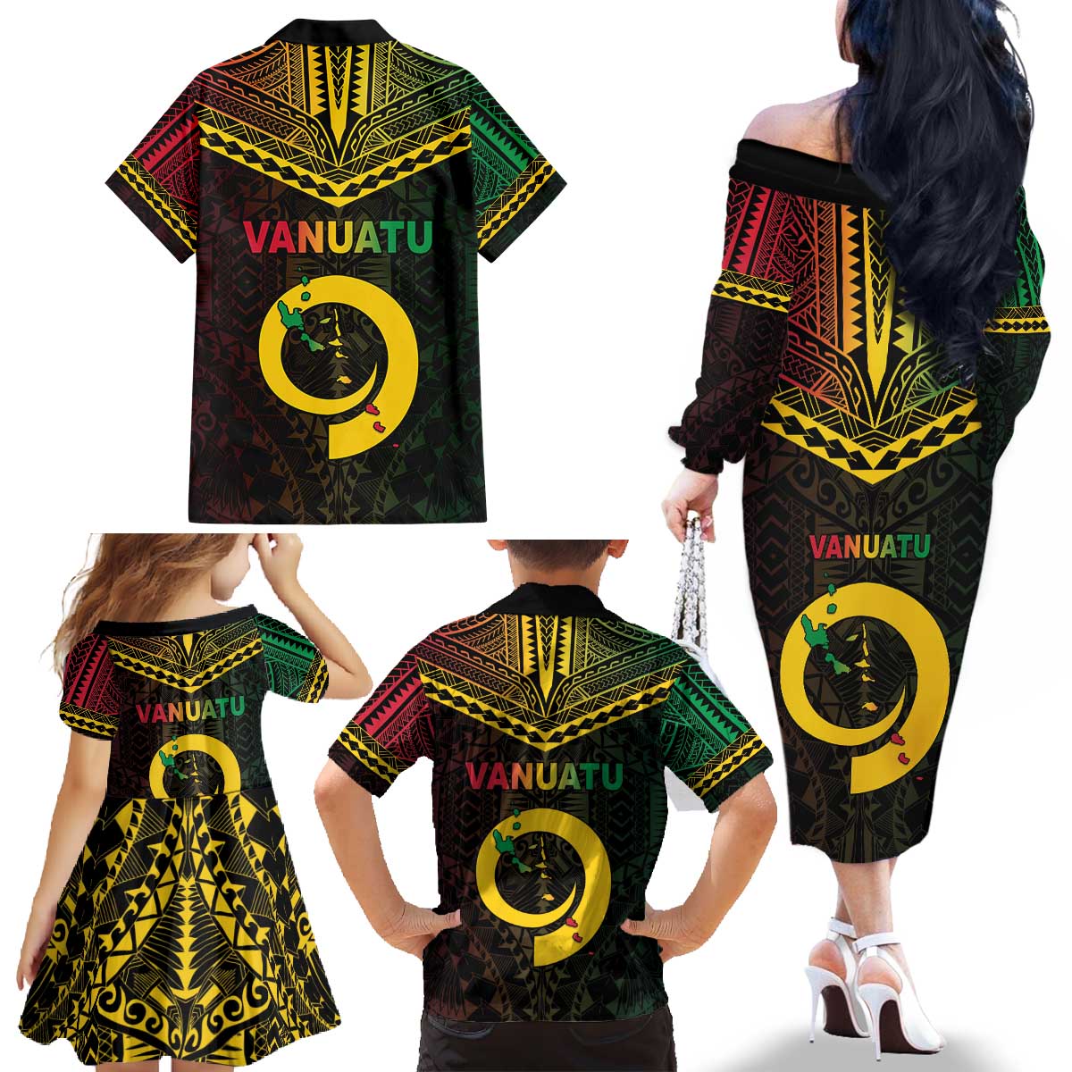 Happy Vanuatu Father Lini Day Family Matching Off The Shoulder Long Sleeve Dress and Hawaiian Shirt LT05 - Polynesian Pride