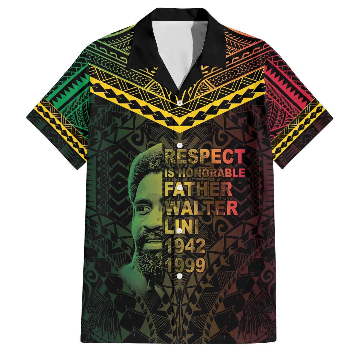 Happy Vanuatu Father Lini Day Family Matching Off The Shoulder Long Sleeve Dress and Hawaiian Shirt LT05 Dad's Shirt - Short Sleeve Black - Polynesian Pride