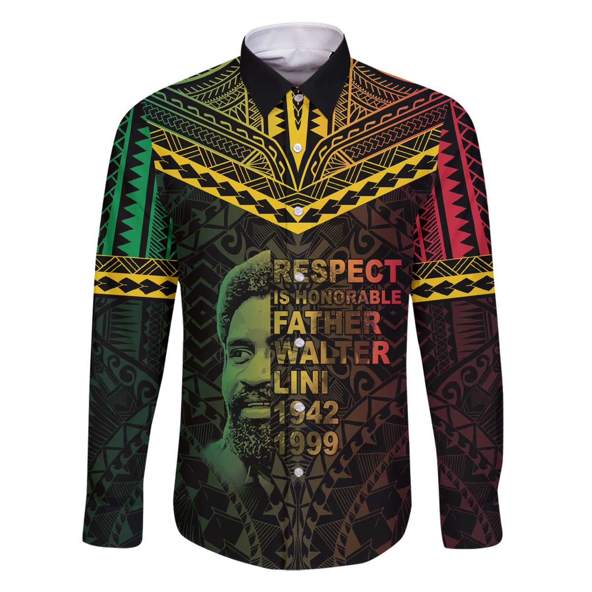 Happy Vanuatu Father Lini Day Family Matching Off The Shoulder Long Sleeve Dress and Hawaiian Shirt LT05 Dad's Shirt - Long Sleeve Black - Polynesian Pride
