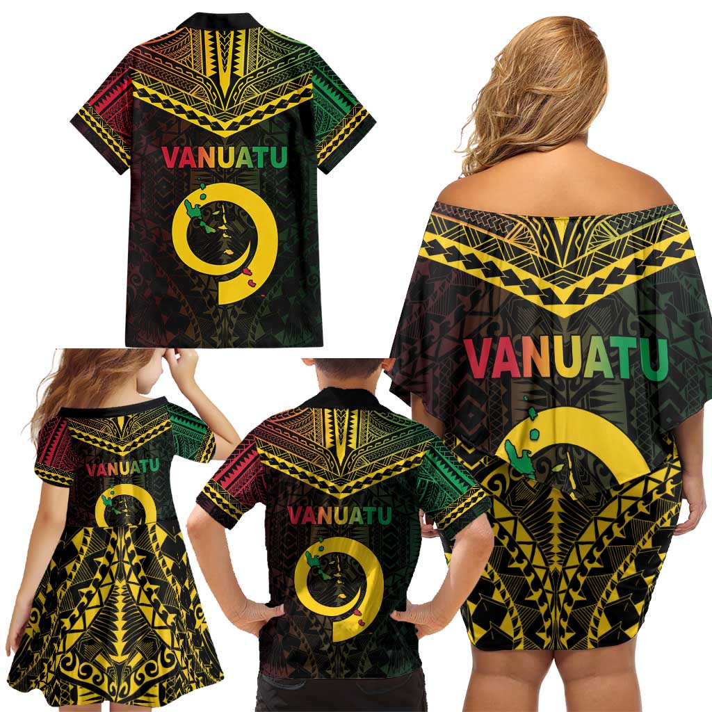 Happy Vanuatu Father Lini Day Family Matching Off Shoulder Short Dress and Hawaiian Shirt LT05 - Polynesian Pride