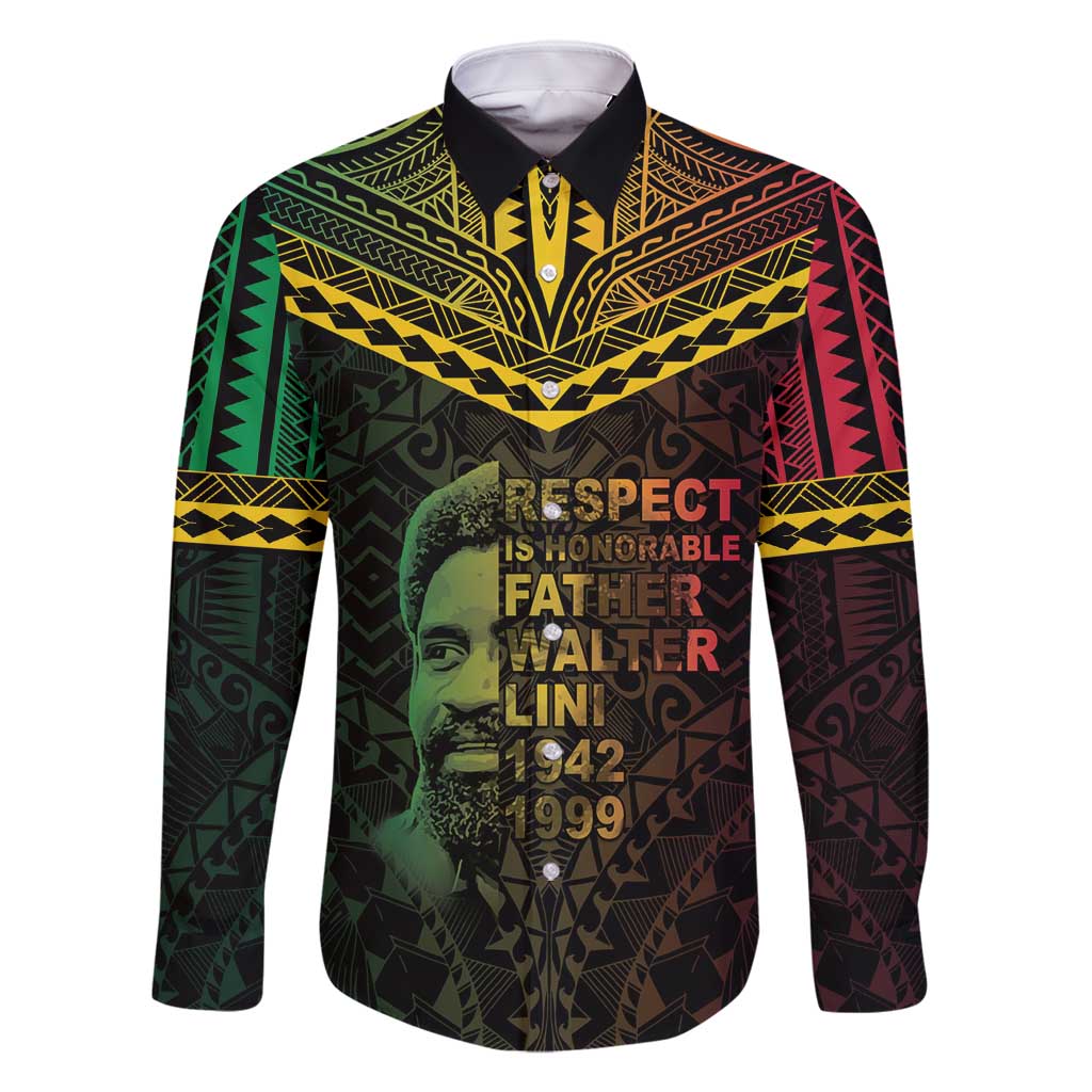 Happy Vanuatu Father Lini Day Family Matching Summer Maxi Dress and Hawaiian Shirt LT05 Dad's Shirt - Long Sleeve Black - Polynesian Pride
