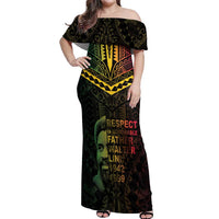Happy Vanuatu Father Lini Day Off Shoulder Maxi Dress LT05 Women Black - Polynesian Pride