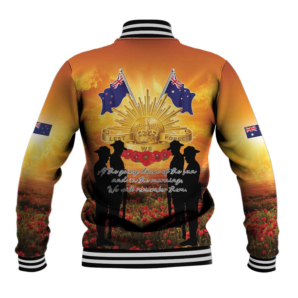 ANZAC Day Baseball Jacket Remembrance Tribute Soldiers And Poppy Field LT05 - Polynesian Pride