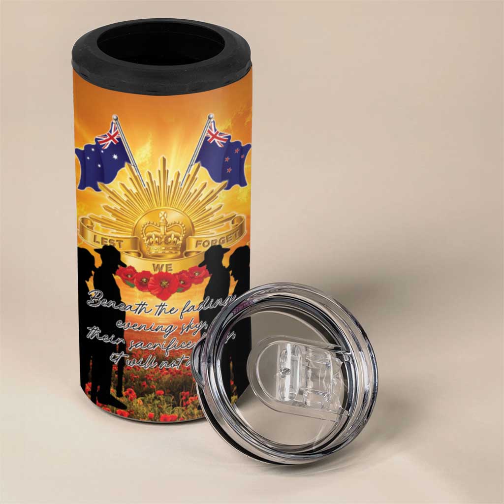 ANZAC Day 4 in 1 Can Cooler Tumbler Remembrance Tribute Soldiers And Poppy Field LT05 - Polynesian Pride
