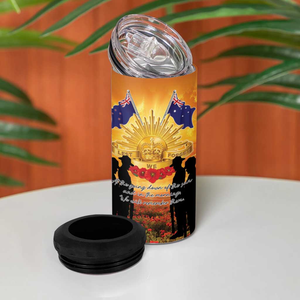 ANZAC Day 4 in 1 Can Cooler Tumbler Remembrance Tribute Soldiers And Poppy Field LT05 - Polynesian Pride