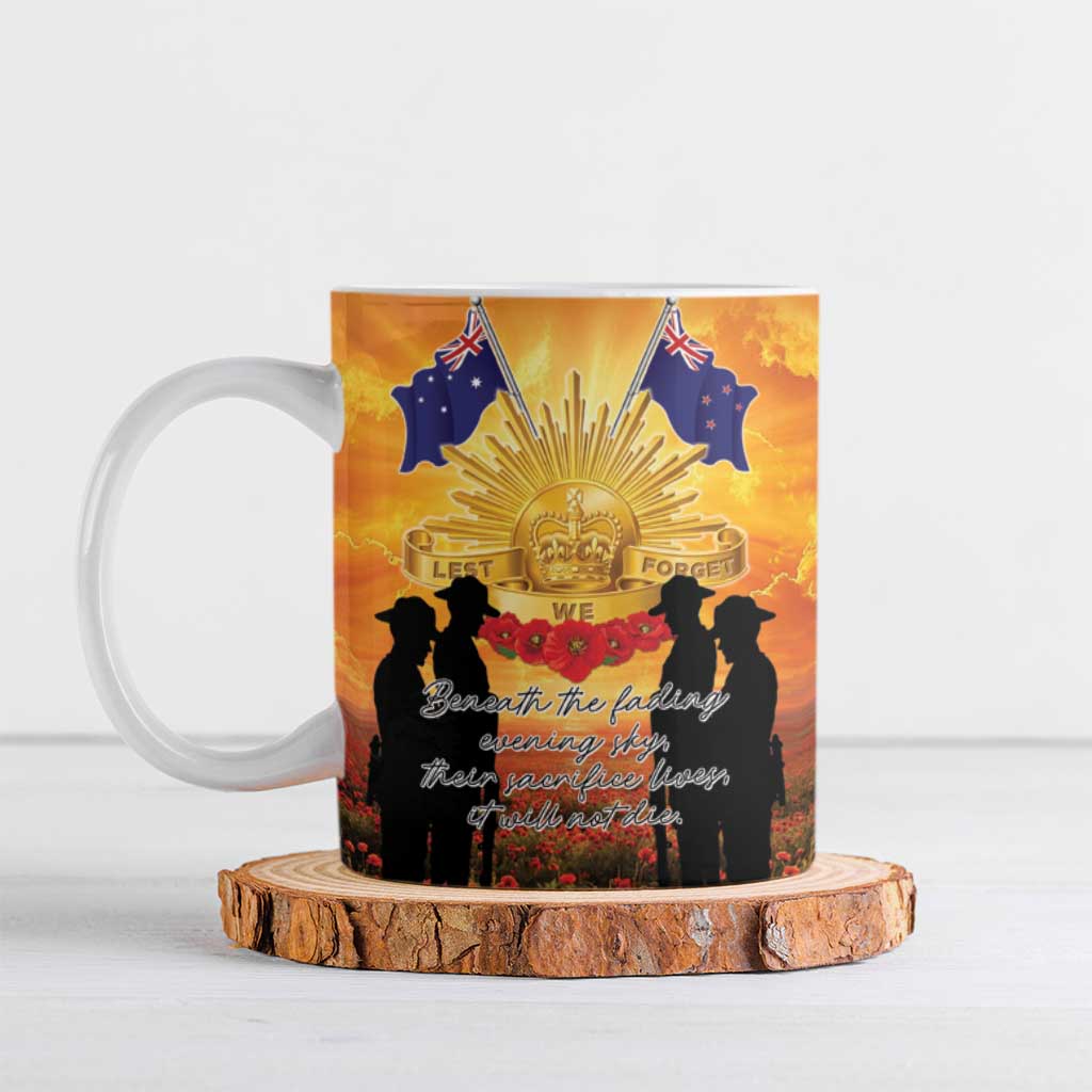 ANZAC Day Ceramic Mug Remembrance Tribute Soldiers And Poppy Field