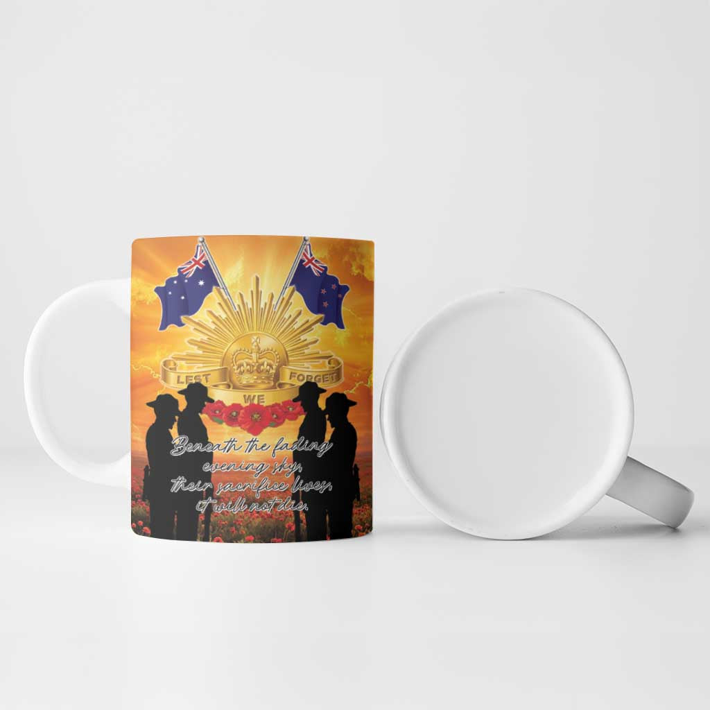 ANZAC Day Ceramic Mug Remembrance Tribute Soldiers And Poppy Field
